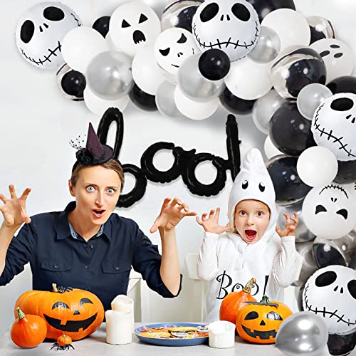126Pcs Halloween Balloons Garland Arch Kit Black White Silver Latex Ghost Prints Balloons And Jack Skeleton Foil And Boo Balloons For Spooky Kids Adults Halloween Theme Birthday Party Decorations #TOP1