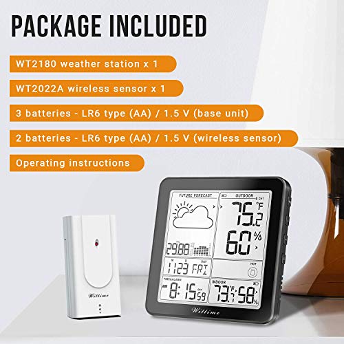 Wittime 2180 Weather Station, Indoor Outdoor Thermometer Wireless