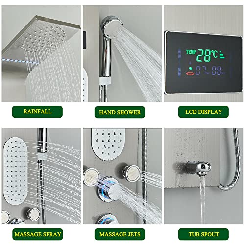 Panel de Ducha Led con Torre, Sistema de Masaje Rain, Chorros Corporales, Acero Inoxidable miniatura 6