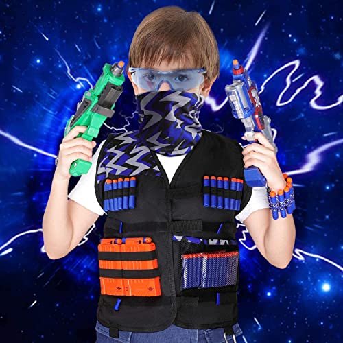 Kids Tactical Vest Kit For Nerf Gun N-Strike Elite Series, Vest For Nerf Series With Refill Darts, Dart Pouch, Reload Clip, Tactical Mask, Wrist Band And Protective Glasses For 5-14 Year Boys Girls #TOP5
