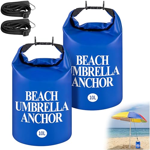 DECOHS 2 Pack Beach Umbrella Weight Sand Bags 500D PVC Heavy Duty Summer Canopy Tent Sandbags 10L/25LB Fillable Sun Umbrella Sand Anchor Bags for Outdoor Wind Resistant