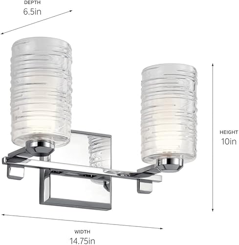 Miniatura 9 de Kichler Giarosa - 2 luces de tocador de 15 pulgadas con vidrio exterior acanalado hilado a mano transparente y cristal interior de ópalo grabado