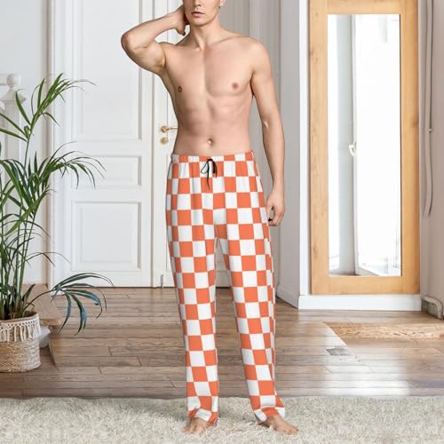 Novastar Mens Pajama Pants Bottoms with Pockets- white orange squares checkerboard Soft Men Pj Pants, Comfy Men Lounge Pants2