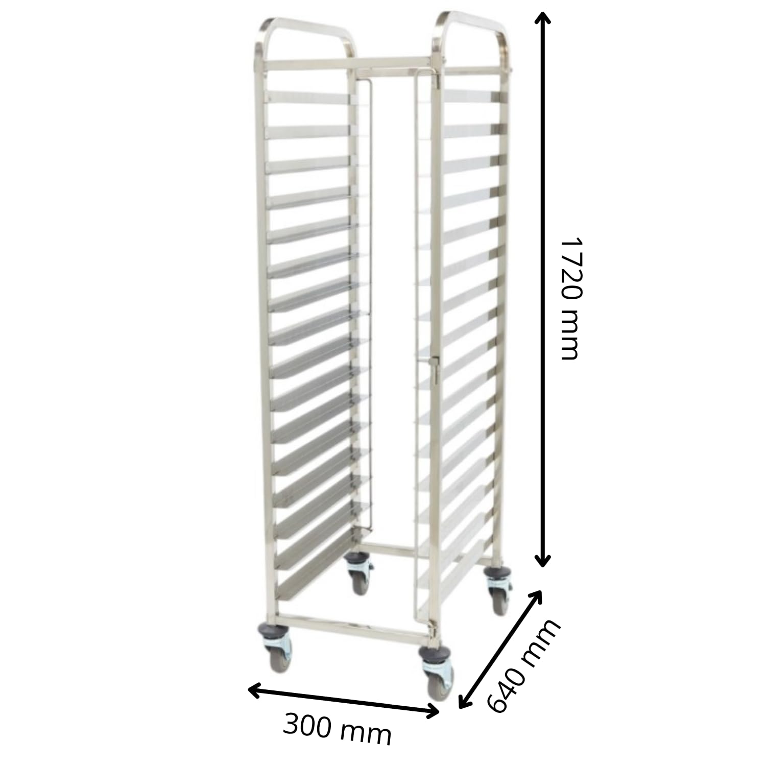 Échelle Pâtissière INOX 16 Niveaux – Plateaux 600x400 mm – Roues avec Freins – Hauteur 173,5 cm – Distance 80 mm – Montage Rapide – Chariot pâtissier Professionnel