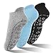 GOAMZ Yoga 3 Pcs Pilates Calcetines Antideslizantes Mujer pour Yoga, Pilates, Ballet,Fitness Antideslizantes(36-41)(Negro + gris + azul claro)