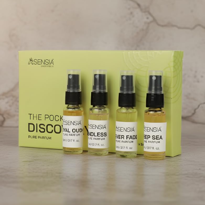 Image of The Pocket Discovery Pure Parfum | 4x5ml | Flowery, Vanilla, Fresh, Oud Premium Fragrance | Deep Sea, Royal Oudh, Endless, Never Fade