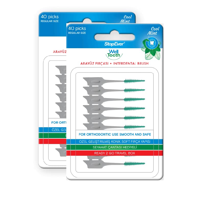 StopEver Well Tooth Arayüz Fırçası, Normal Boy, Beyaz & Yeşil, 2 Paket, 80 Adet
