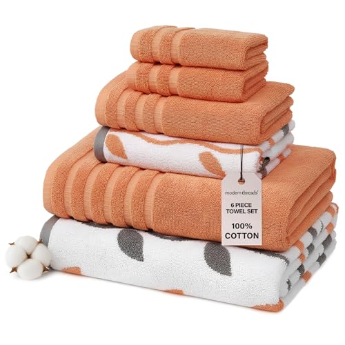 Top 10 Best Color Towels for Bathroom: Our Ultimate Review 11 Modern Threads Organic Vines 6-Piece 100% Cotton Towel Set – Yarn Dyed Jacquard & Solid – Includes 2 Bath Towels, 2 Hand Towels, 2 Washcloths – Absorbent, Quick Dry, Soft & Durable – Orange