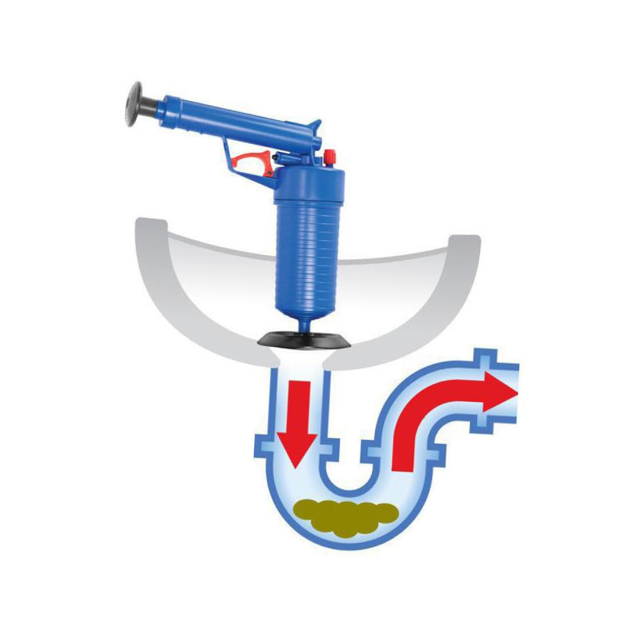 SHINEOFI Déboucheur D'égout à Pompe Haute Pression Bleu Piston, 4 Ventouses Polyvalentes Pour Canalisation, Toilettes Et Évier, Outil De Nettoyage Performant, Utilisation Répétée