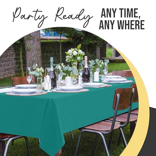 Image of Exquisite Teal Rectangle Tablecloth 54 inchx108 inch - 48 Pack | Plastic Tablecloth, Disposable Table Covers Rectangle for Parties, Weddings, Holidays & Party Supplies