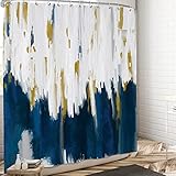 Navy Blue Gold Shower Curtain for Bathroom Abstract Modern Geometric Shower Curtain Aesthetic Oil Pa