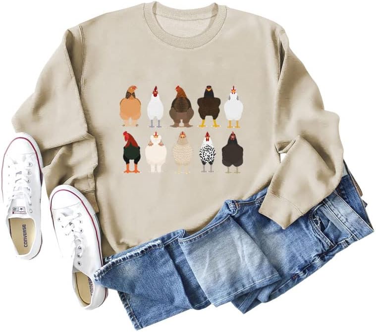 Chicken Sweatshirts Women Thanksgiving Shirt Cute Farm Chicks Sweatshirt Chicken Lover Gifts Thankful Sweatshirt - Image 3