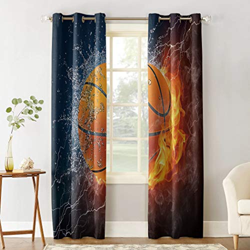 Cycoshower Thermal Insulated Window Treatment Blackout Curtains For Bedroom Living Room Abstract Water And Fire Basketball Grommet Window Curtains,Set Of 2 Curtain Panels #TOP1