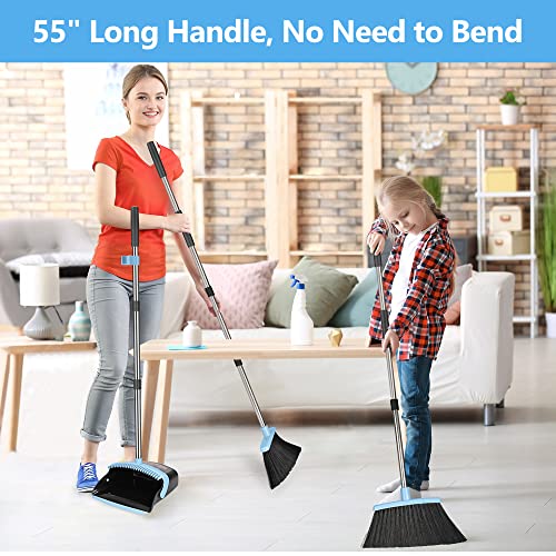 Broom And Dustpan Set Heavy Duty, Folews 55 Inch Long Handle Dust Pan And Broom Commercial Large Broom With Dustpan Combo Set Upright Dustpan Broom For Lobby Home Kitchen Outdoor Indoor - Blue #TOP5