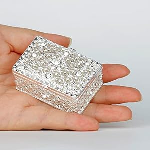SEVENBEES Silver Trinket Box Jewelry Box with Crystals Small Trinket Boxes Hinged Gift Ring Holder for Girls or Women