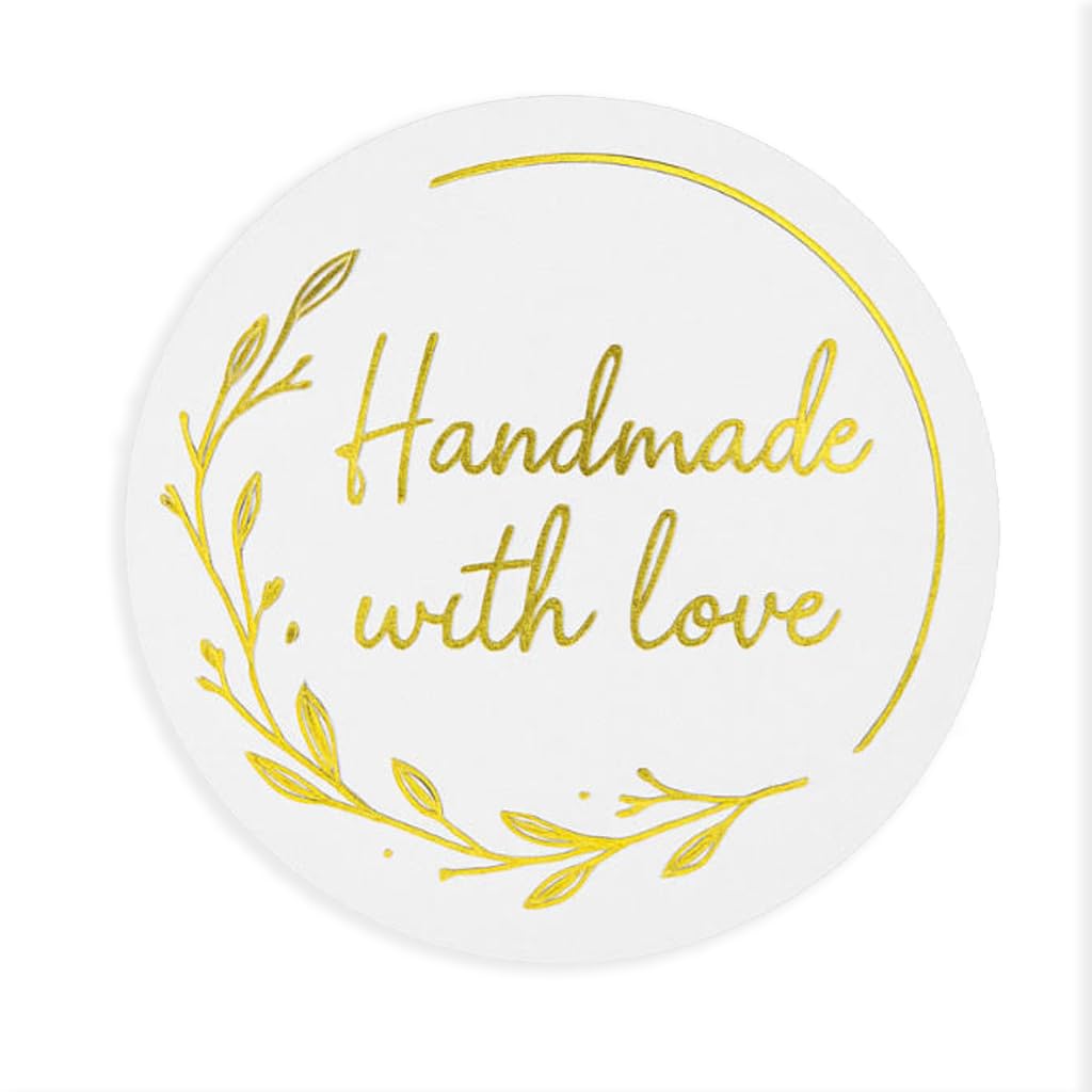 50 Pcs Handmade with Love Stickers – 3.1cm Gold Clear Label Envelope Seal Stickers – Self-Adhesive Sealing Labels for Gifts, DIY Crafts, and Decorations