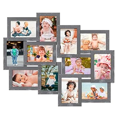 HELLO LAURA - Collage Picture Frames for Wall 4x6 Picture, 12 Opening Photos Frames Collage Wall Decor for Home Living Room Bedroom - Grey