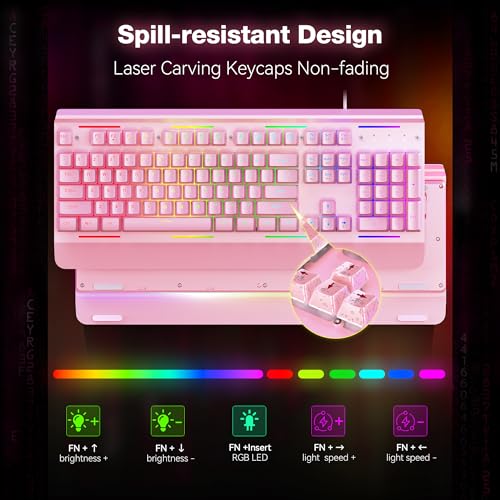 Image of TECKNET Gaming Keyboard, USB Wired Computer Keyboard, 15-Zone RGB Illumination, IP32 Water Resistance, 25 Anti-ghosting Keys, All-Metal Panel (Whisper Quiet Gaming Switch)