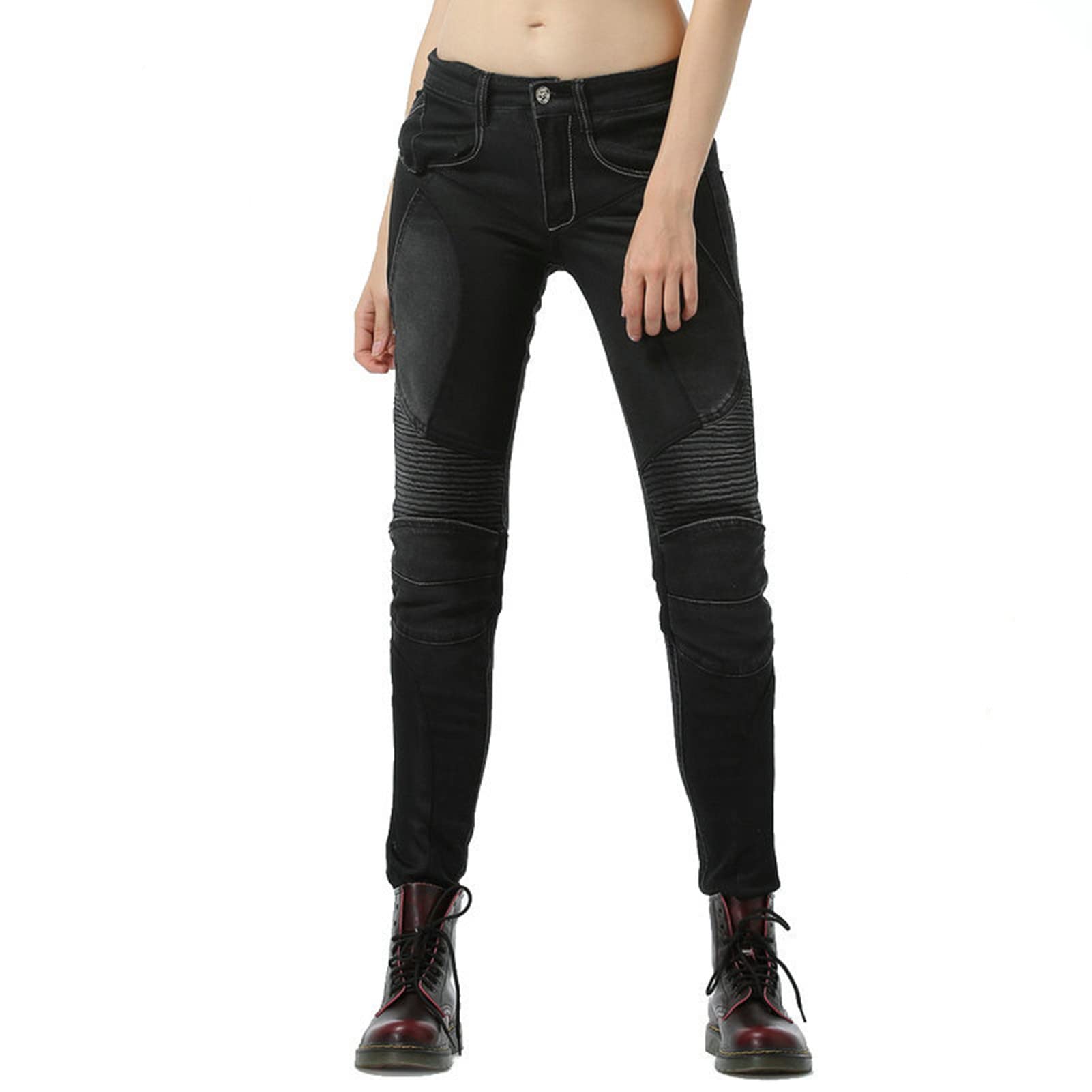 Pantaloni da Moto da Donna, Jeans da Moto Protettivi da Donna, Pantaloni da Corsa Motocross Elasticizzati Corazzati con Armatura Rimovibile E Tasche Multiple (Nero,M)
