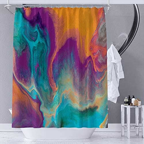 YAEHOCO Abstract Rich and Colorful Fabric Shower Curtain | Main Colors: Orange, Purple, Blue, Yellow,Teal | Waterproof Shower Curtains WIith Hooks for Bathroom Decor｜ 72"x72" Inch
