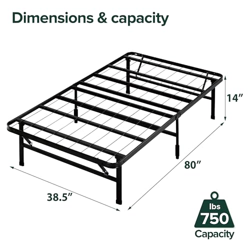 Image of Zinus SmartBase Tool-Free Assembly Mattress Foundation, 14 Inch Metal Platform Bed Frame, No Box Spring Needed, Sturdy Steel Frame, Underbed Storage, Black, Twin XL