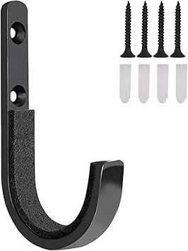 Carbon Steel J-Shaped Hooks with Screws Heavy-Duty Wall Hanging Hangers Soft Padding Garage Organization Multi-Purpose for Wall Bike Chair2set