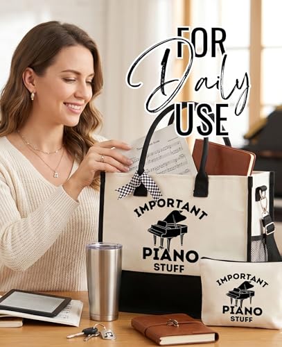 Bolso tote de lona para pianistas, regalo para mujeres, mamás, abuelas y chicas, con cierre de cremallera superior y correa para hombro, ideal para cumpleaños y Navidad miniatura 2