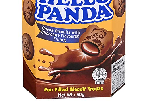 Image of Meiji Hello Panda Cocoa Biscuits with Chocolate Flavoured Filling (Pack of 6-300g)| Bite Sized Cocoa Biscuits (Double Chocolate)