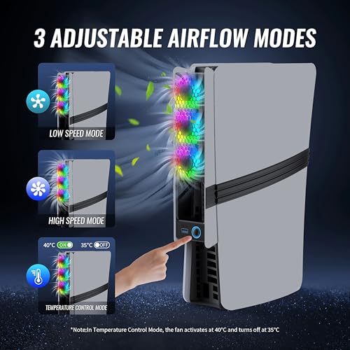 Image of Cooling Fan for PlayStation 5 (Slim /Pro, Disc & Digital) - Ultra-Quiet 3-Speed, USB 3.0 Pass-Through, Dynamic RGB - Gray