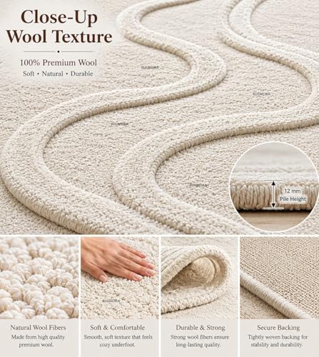 Image of Hand Tufted Wool Rug 6x8 Ft - Modern Irregular Shape Aesthetic Carpet, 1 Inch Thick Pile, Anti-Skid Backing, Soft Handmade Woolen Area Rug for Living Room, Bedroom, Hall Decor