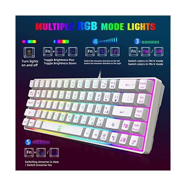 Snpurdiri 60% kabelgebundene Gaming-Tastatur, mechanisches Gefühl, kleine Mini-Gaming-Tastatur, tragbare kompakte RGB… – Bild 8