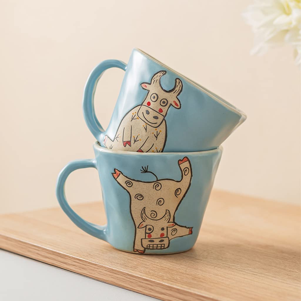Kaffeetasse Becher keramischer kreativer handgemachter Kaffeetasse Großraum-Haushalts-Trinkbecher handgemaltes Muster Interessante Tasse Teetasse (Color : A)