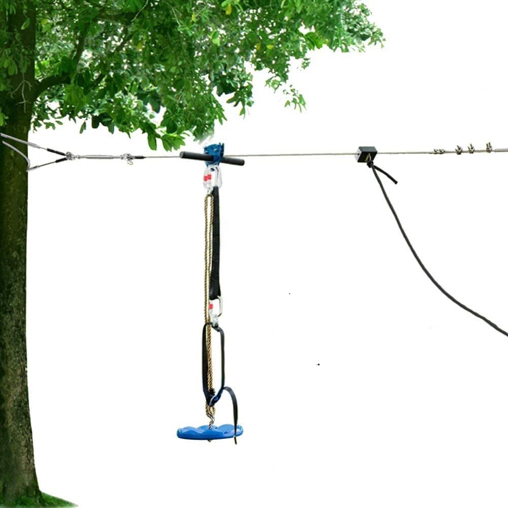 JOYMOR 95FT Zipline Kits for Backyard for Kids and Adults with Detachable Trolley, 304 Stainless Steel Cable Zip Line Kit for Kids Outdoor with Brake Block System, Adjustable Safety Belt & Seat