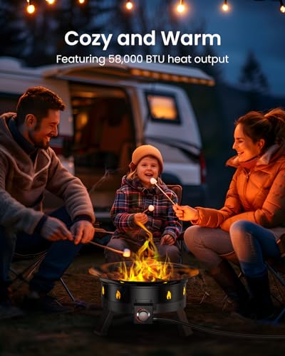 Ciays 24 Inch Portable Propane Fire Pit with Grill Grate, Folding Legs, and Carry Strap - 58,000 BTU, CSA Certified for Camping