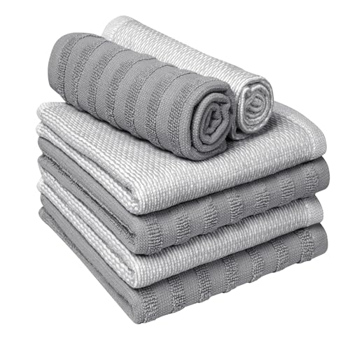 Image of Bumble Premium Dish Cloths 13 inchx13 inch (6 Pack) | 100% Natural Ring Spun Cotton | 400 GSM | Highly Absorbent & Soft |Yarn Dyed & Solid Dyed Terry Dish Cloth Set - Grey