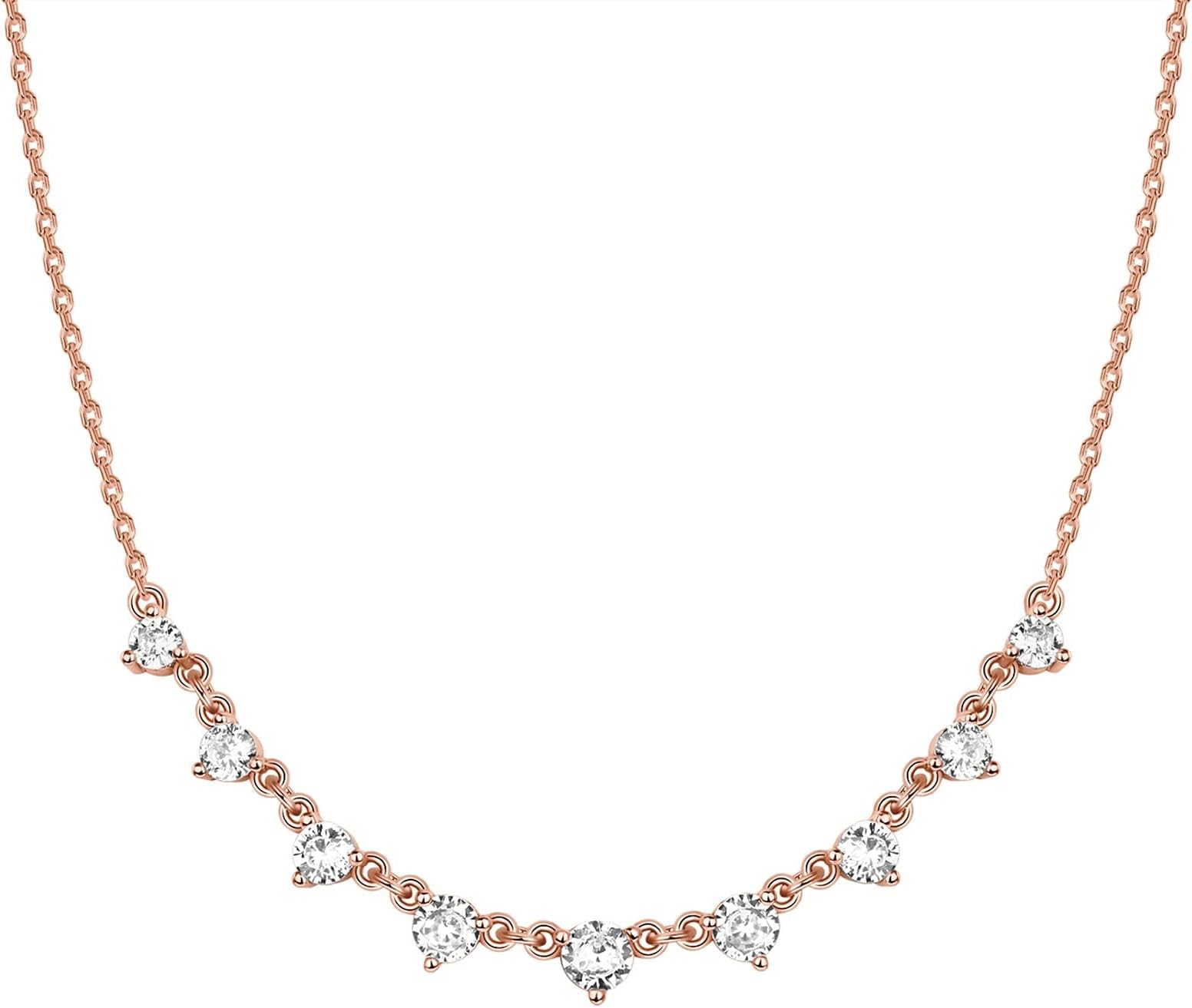 14K Gold Plated Station Necklace - Simulated Diamond Layering Necklaces - Womens CZ Chain
