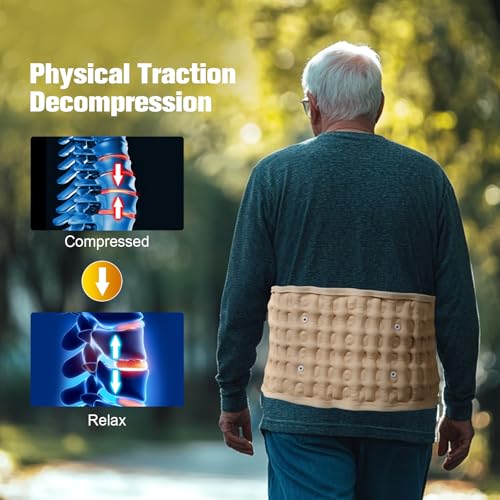Image of Decompression Back Belt with Inflatable Pump -Lumbar Support Belt for Lower Back Pain Relief, Air Traction Device Fits Waist Size 29-49 Inches (Beige with Electric Pump)