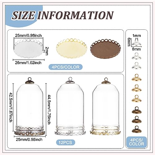 BENECREAT 12 Sets Clear Tube Glass Pendant with Finding 45x25mm Hollow Glass Dome Vial Pendant with 3 Colors Metal Base Charms for Necklaces DIY Jewelry Making - Image 2