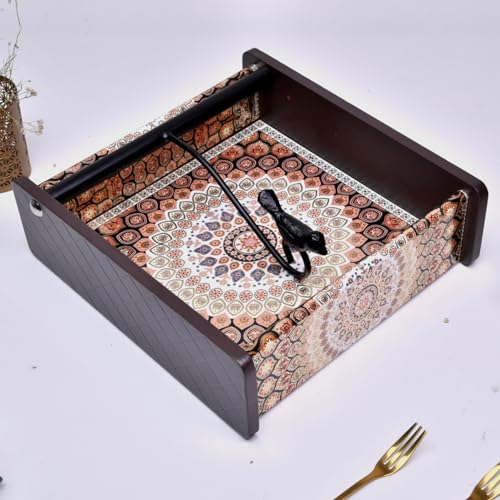 Image of Home Sparkle Napkin Storage - 1 Pack Table Napkin Holder Tray for Indoor & Outdoor Use | Kitchen, Dining, Restaurant & Home Decor (Brown-C6V43)