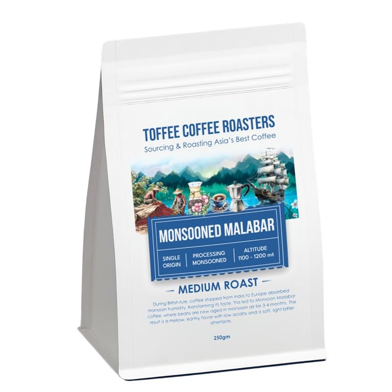 Image of Toffee Coffee Roasters | Monsooned Malabar, Light to medium Roast, 250 g | Grind: Hario V60, Single Origin, 100% Arabica | Speciality Coffee | Freshly Roasted