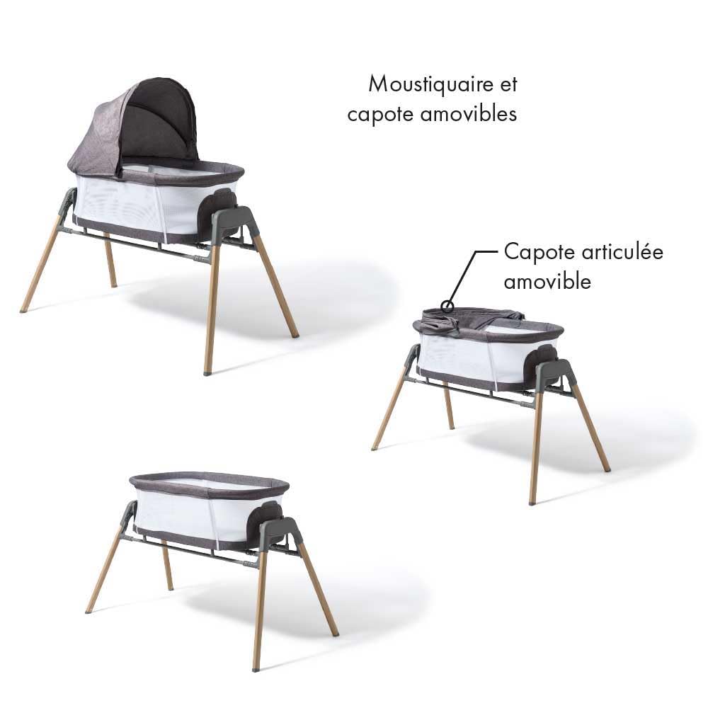 William Kent 1733 Berceau Balancelle Weswing | 3 en 1 Berceau & Transat Bébé & Bassinet | Sac de Rangement, Capote et moustiquaire Inclus | Matelas déhoussable | Gris