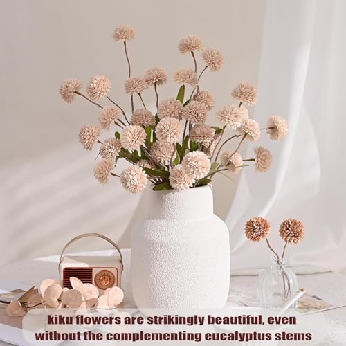 8Pcs Faux Silk Pompon Mum Artificial Flowers, Realistic Fake Mini Chrysanthemums with Stems for DIY Bouquets, Wedding Champagne Arrangements Decorations (Bianco chiaro) image 7