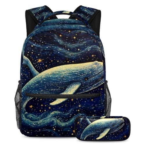 Sac à dos baleine galaxie artistique grand format anti-mal de dos pour étudiant et voyage