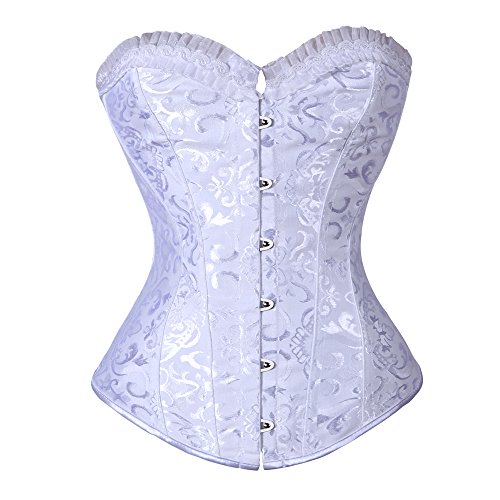 SLIMBELLE Sexy Corsé Mujer Vintage Bustier de Encaje con Cinta Ajustable Huesos de Acero Overbust de Seda + G-String Cover