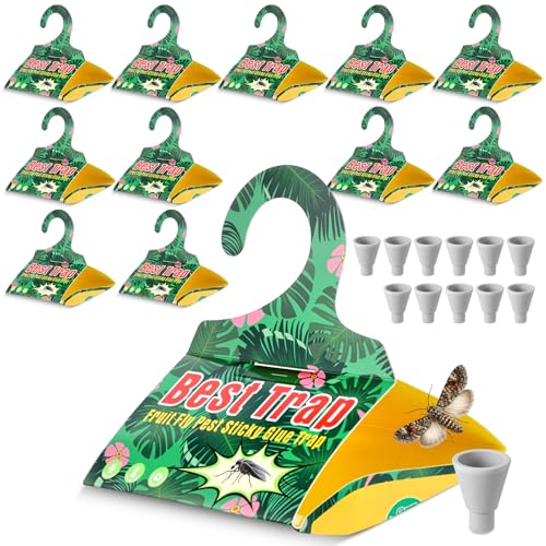 Mysora 12 Pack Moth Sticky Paper for Apple Trees Triangular Hanging Sticky Boards with Included Pads for Orchard & Garden Plant Monitoring Use