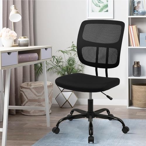 Image of CLATINA Armless Home Office Chair, Small Ergonomic Mesh Back Desk Chair with Lumbar Support and Wheels, Adjustable Height 360 Swivel Rolling Computer Task Chair for Conference Waiting, Black