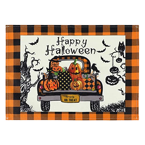 Image of Halloween Placemats Decorations with Pumpkin Print Set of 6 Marble Kitchen Table Mats Set of 4 Halloween Accessories