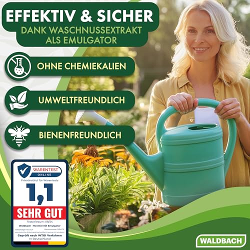 WALDBACH® Neemöl mit Emulgator [250ml] - Natürliches Neemöl für Pflanzen mit Sprühflasche und Messbecher - 25 Liter sprühfertige Mischung - Effektive Pflanzenpflege für Garten- & Zimmerpflanzen