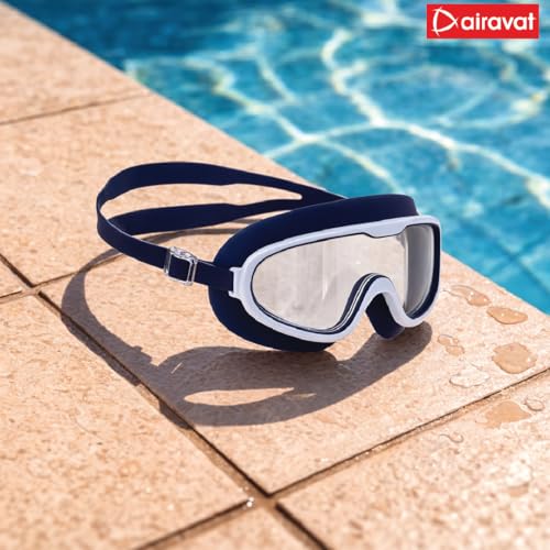 Image of AIRAVAT Shore swimming goggles, polycarbonate goggles, No Leaking Anti-Fog Pool Goggles for Adult Men Women Youth, UV Protection, 180 Clear Vision, Free size (Navy-Blue)