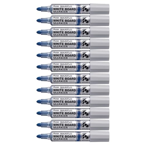 Pentel Maxiflo MWL5W-CX feutre effaçable tableau blanc pointe conique bleu lot de 12